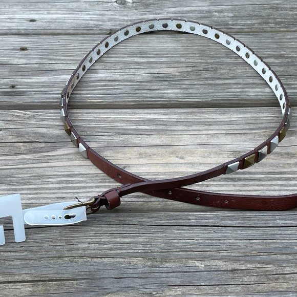 LODIS Women Belt Brown Leather Studded Skinny Belt - Picture 10 of 11